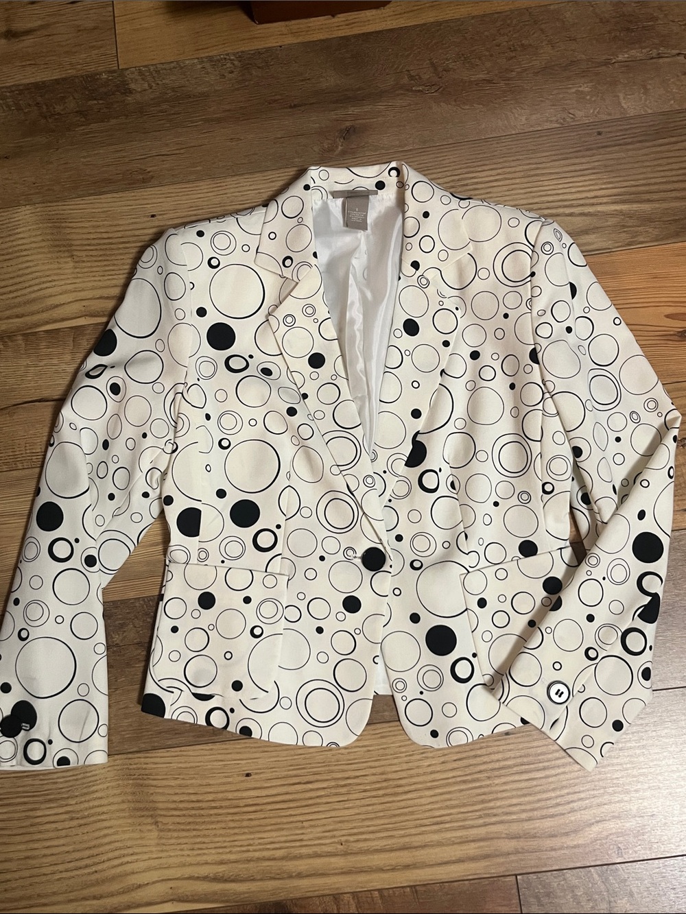 Kim Rogers Cream Blazer with Black Dot Print Size Large